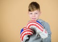 No pain no gain. Fitness diet. energy health. Sport success. sportswear. workout of small boy boxer. usa independence Royalty Free Stock Photo