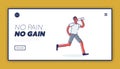 No pain no gain landing page concept with athlete running tired and exhausted