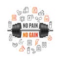 No Pain No Gain Concept with Black Dumbbell. Vector