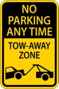 No Parking Any Time Tow Away Zone Sign On White Background