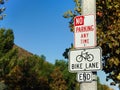 No parking and bike lane road sign Royalty Free Stock Photo