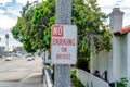 No Parking On Bridge sign close up against road in Huntington Beach California Royalty Free Stock Photo