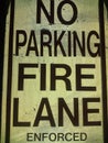 No parking fire lane enforced black and white