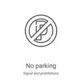 no parking icon vector from signal and prohibitions collection. Thin line no parking outline icon vector illustration. Linear Royalty Free Stock Photo