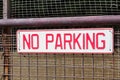 No parking sign. Private zone. Please do not leave you car here. Road up. Do not enter. Road signs. Red letters. Royalty Free Stock Photo