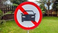 No-parking signs: Signs with the car picture\' in a red circle marked with a diagonal line