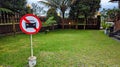 No-parking signs: Signs with the car picture\' in a red circle marked with a diagonal line