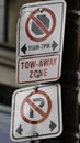 No parking, tow away zone. Parking restricted sign in Canada Royalty Free Stock Photo