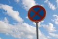 No Parking Traffic Road Sign. The urban clearway sign with blue sky cloudy background. Royalty Free Stock Photo