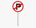 No parking traffic sign with metal pillar. Isolated on white. Clipping path. 3D Rendering.