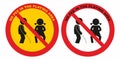 No pee in the playing area, set two icon, red circle sings, vector symbol