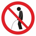 No peeing, red circle frame, caution sign, vector icon