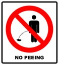 No peeing sign illustration isolated on white background. No urinating on floor sign, impolite behavior pictogram. Warning Royalty Free Stock Photo