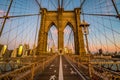 No people on Brooklyn bridge before sunrise, New York, USA Royalty Free Stock Photo