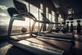 No people photo of an empty gym well-equipped with machines