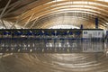 No people at Shanghai Pudong international airport second terminal check-in counters Royalty Free Stock Photo