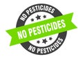 no pesticides sign. round ribbon sticker. isolated tag