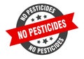 no pesticides sign. round ribbon sticker. isolated tag