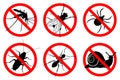 No pests. Prohibition insects signs set Royalty Free Stock Photo