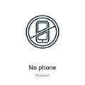 No phone outline vector icon. Thin line black no phone icon, flat vector simple element illustration from editable museum concept Royalty Free Stock Photo