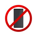 No phone. Prohibitive sign on white background. Realistic phone. Vector illustration.