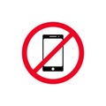 No phone sign vector flat icon. No talking and calling icon. Red cell prohibition illustration