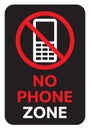 No phone zone warning sign. Illustration with text: NO PHONE ZONE. Black symbol prohibiting phone use. Vector icon for mobile Royalty Free Stock Photo