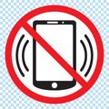 No phones, red vector sign. Cellphones not allowed sign. Royalty Free Stock Photo