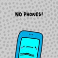 No phones warning poster sign hand drawn vecot illustration in cartoon style comic gadget textured background Royalty Free Stock Photo