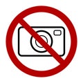 No photo camera symbol, prohibition sign. Flat vector illustration isolated on white Royalty Free Stock Photo