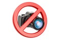 No photo concept. Forbidden sign with digital camera, 3D rendering Royalty Free Stock Photo