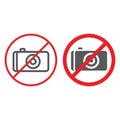 No photo line and glyph icon, prohibited and ban, no camera sign, vector graphics, a linear pattern on a white Royalty Free Stock Photo