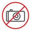 No photo line icon, prohibited and ban, no camera sign, vector graphics, a linear pattern on a white background. Royalty Free Stock Photo