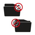 No photo synchronization icon. Forbidden sync folder with circular arrow and red slash. Disallowed image backup.