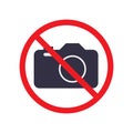 No photography icon. Digital photo camera sign with prohibition symbol. Vector eps 10 illustration Royalty Free Stock Photo