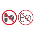 No pills line and glyph icon, prohibition