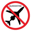 No Plane`s Icon. No flying sign. Forbidden sign with airplane. Prohibit sign. Quarantine sign. Ban on all commercial flights.