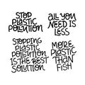 No plastic pollution hand drawn vector letterings set Royalty Free Stock Photo