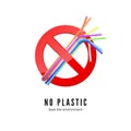 No Plastic Straws. Save environment banner. Protect nature icon. Vector illustration Royalty Free Stock Photo