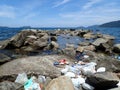 No plastic, trash was washed up on the beach sea shore during the low tide. Royalty Free Stock Photo