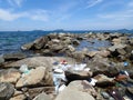 No plastic, trash was washed up on the beach sea shore during the low tide. Royalty Free Stock Photo