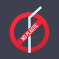 No plastic. Vector Icon prohibitive sign of environmental themes. Vector illustration.