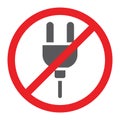 No plug glyph icon, prohibited and forbidden, do not connect sign, vector graphics, a solid pattern on a white Royalty Free Stock Photo