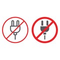 No plug line and glyph icon, prohibited and forbidden, do not connect sign, vector graphics, a linear pattern on a white Royalty Free Stock Photo