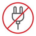 No plug line icon, prohibited and forbidden, do not connect sign, vector graphics, a linear pattern on a white Royalty Free Stock Photo