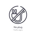 no plug outline icon. isolated line vector illustration from traffic signs collection. editable thin stroke no plug icon on white Royalty Free Stock Photo