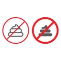 No poop line and glyph icon, prohibited and forbidden, do not walking of pets sign, vector graphics, a linear pattern on