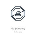 No pooping icon. Thin linear no pooping outline icon isolated on white background from traffic signs collection. Line vector sign