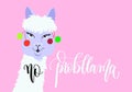 no probllama - llama card with hand lettering text on pink background