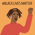 No racism concept. Black lives matter. Flat style social card, poster, banner with text. Hand drawn vector set.